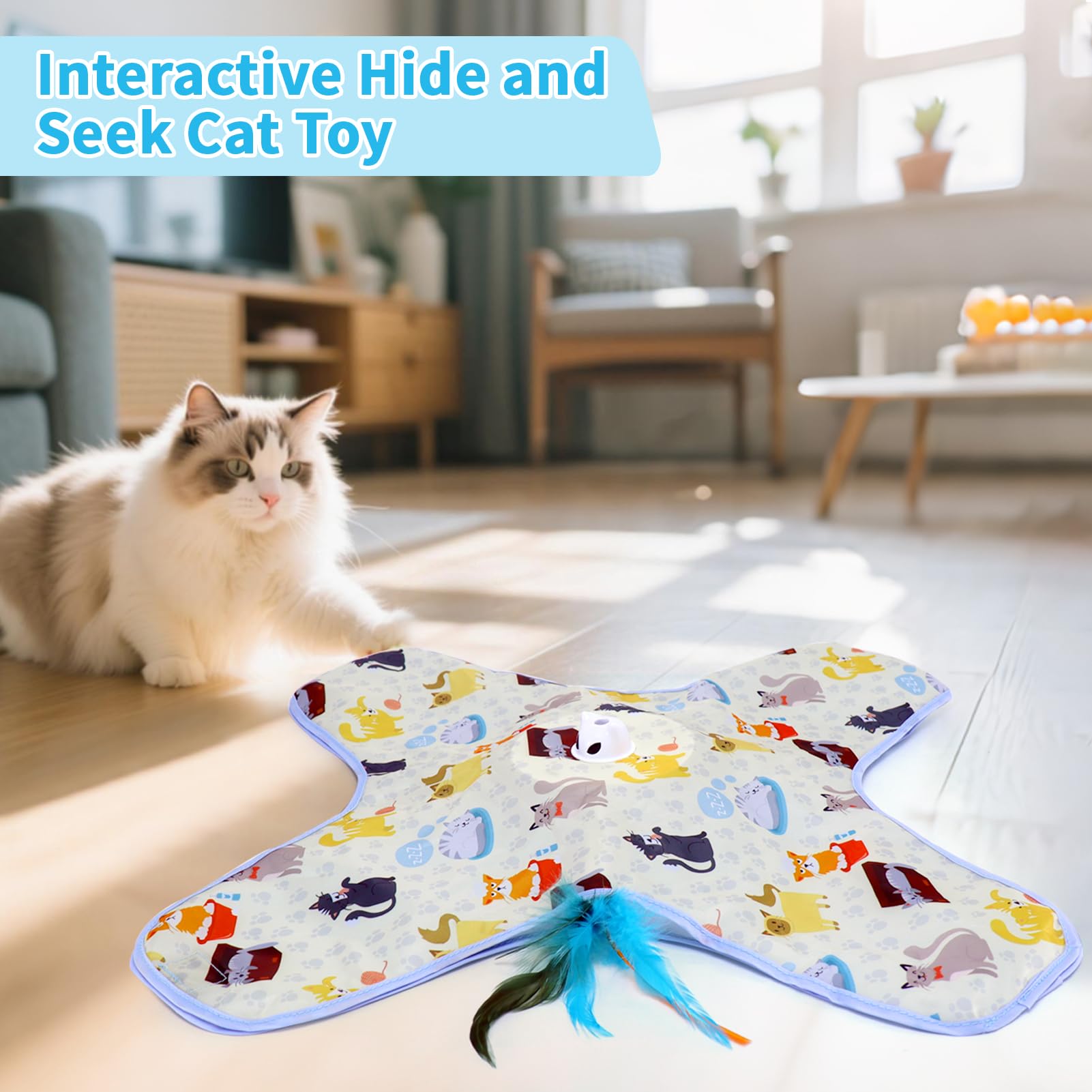 Cat playing with interactive hide and seek toy