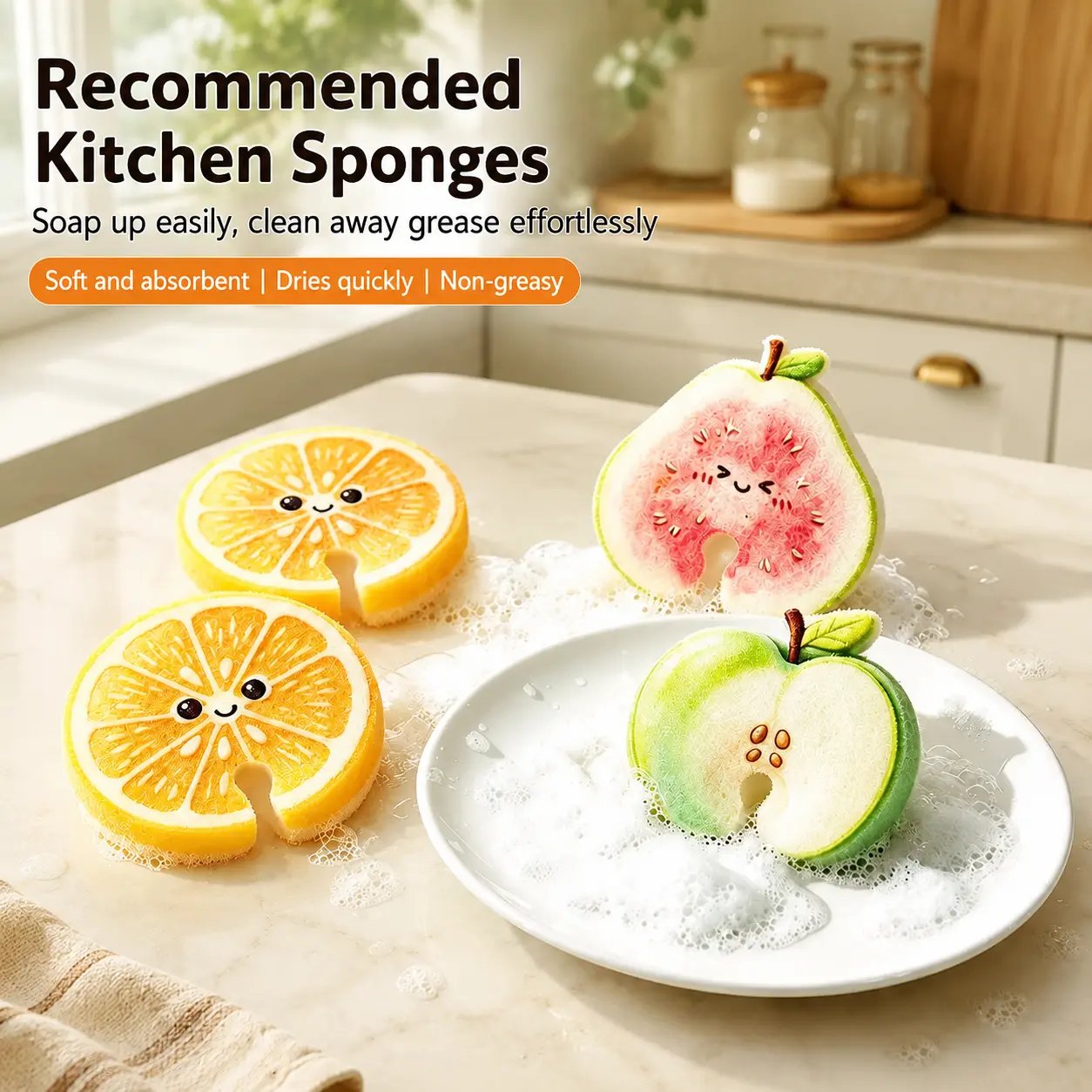 Fruit-shaped design gentle on surfaces