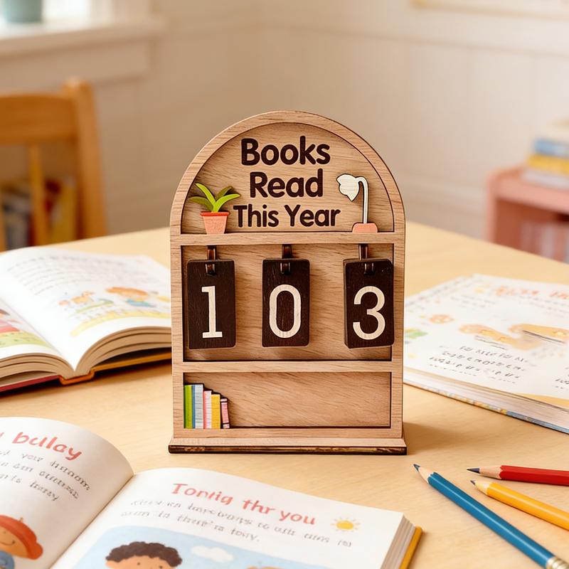 Wooden Annual Reading Count Display Piece, Track Up to 999 Books, DIY Text with Base, Office Book Decor, Gift for Readers & Writers, Home Office Decor