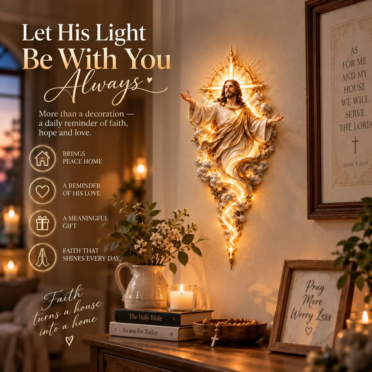 Let His Light Be With You Jesus wall sculpture